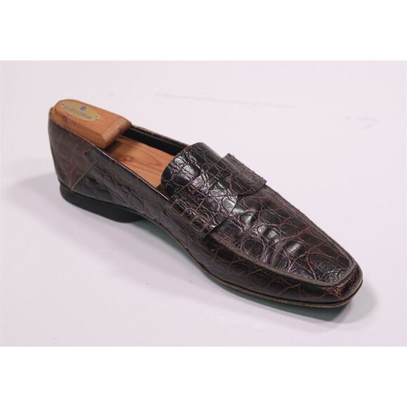 Prada Brown Crocodile Leather Penny Loafers Men's US 8.5 - Picture 7 of 13